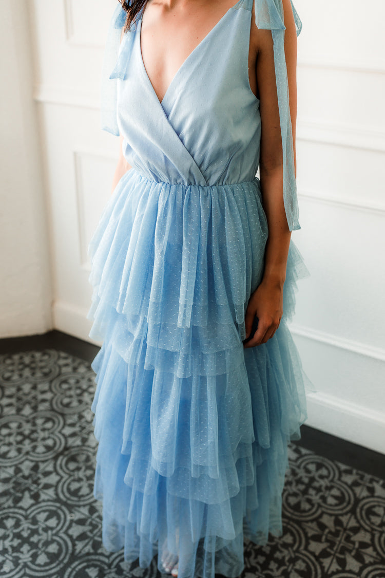 Mare Tiered Blue Tulle Midi Dress - FINAL SALE