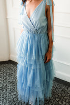 Mare Tiered Blue Tulle Midi Dress - FINAL SALE