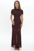 Maris Ruched Cape Maxi Dress - Deep Maroon
