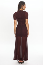 Maris Ruched Cape Maxi Dress - Deep Maroon