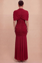 Pre-Order - Maris Ruched Cape Maxi Dress - Berry - 9/25