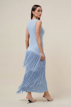 Marisol Fringe Maxi Dress - Blue