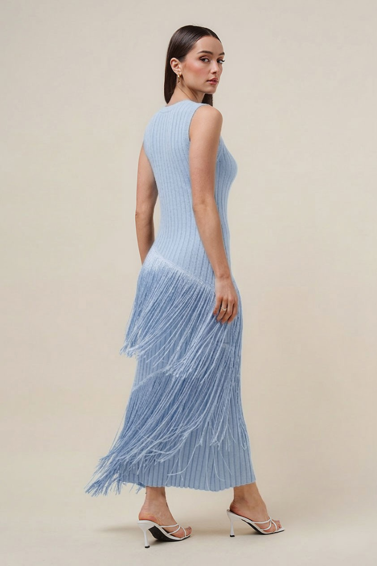 Marisol Fringe Maxi Dress - Blue