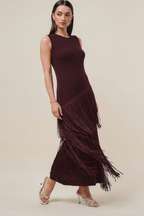 Pre-Order - Marisol Fringe Midi Dress - Wine - 10/25