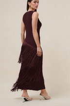 Pre-Order - Marisol Fringe Midi Dress - Wine - 10/25