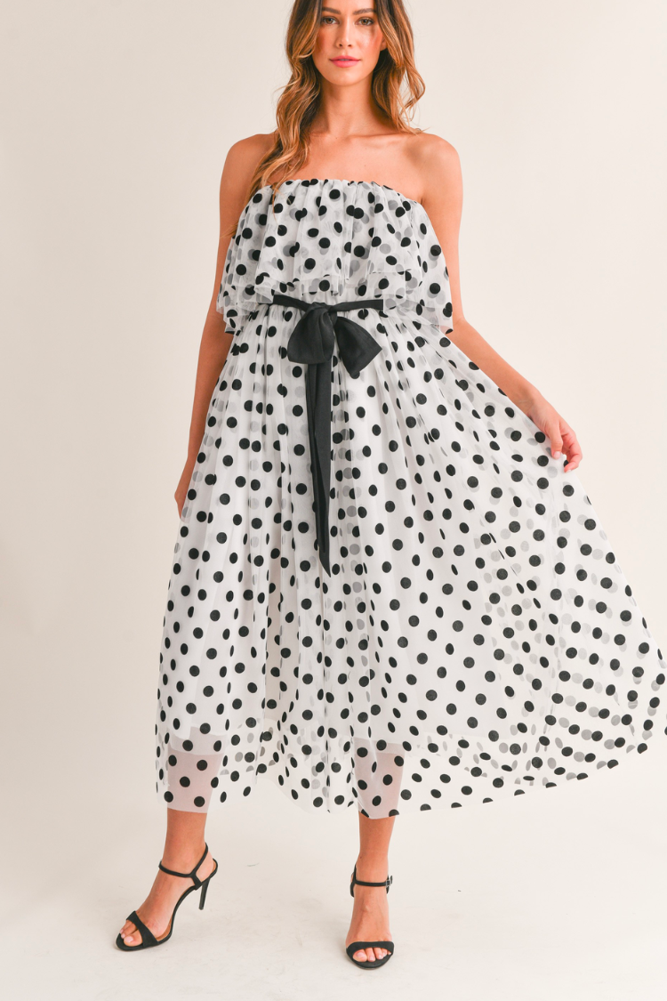 Marne Polka Dot Strapless Midi Dress - FINAL SALE