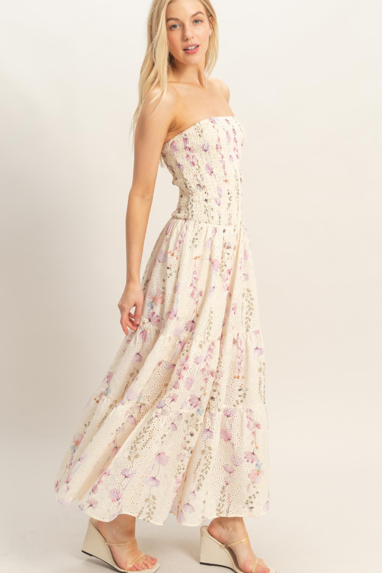 Meadow Strapless Floral Midi Dress