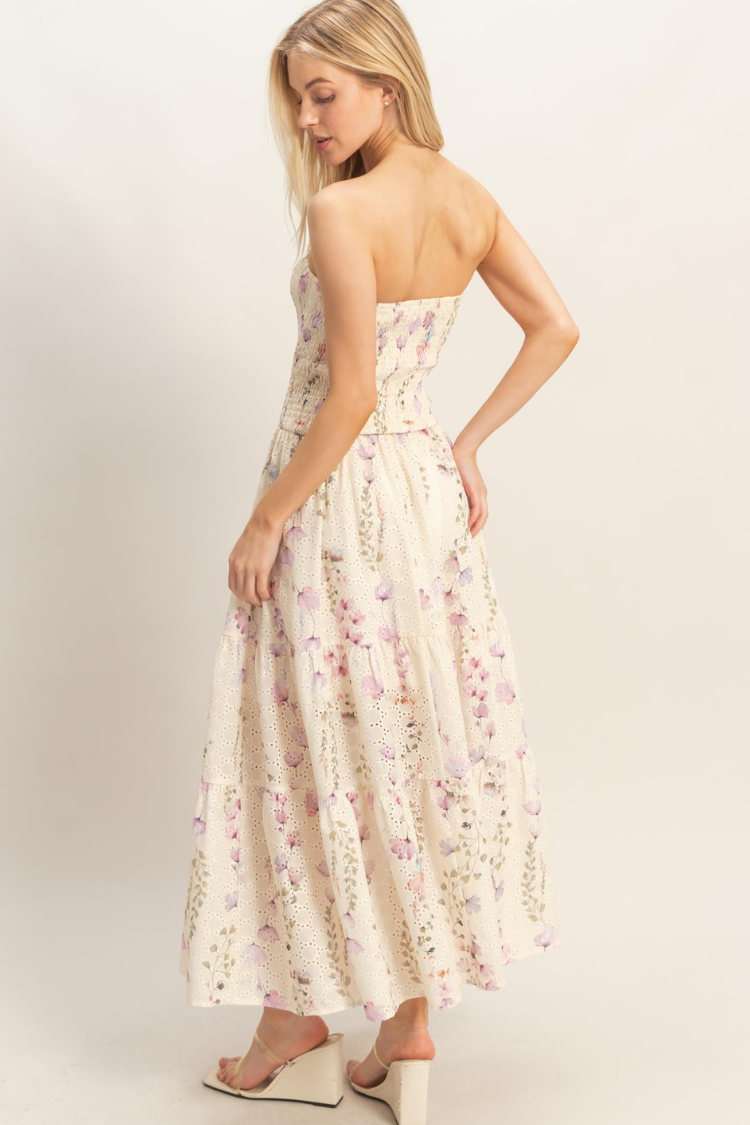 Meadow Strapless Floral Midi Dress