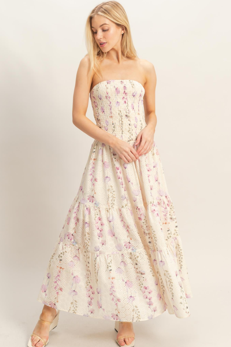 Meadow Strapless Floral Midi Dress