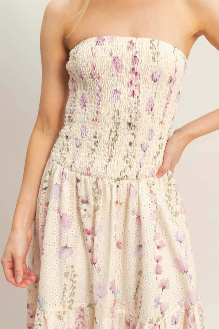 Meadow Strapless Floral Midi Dress