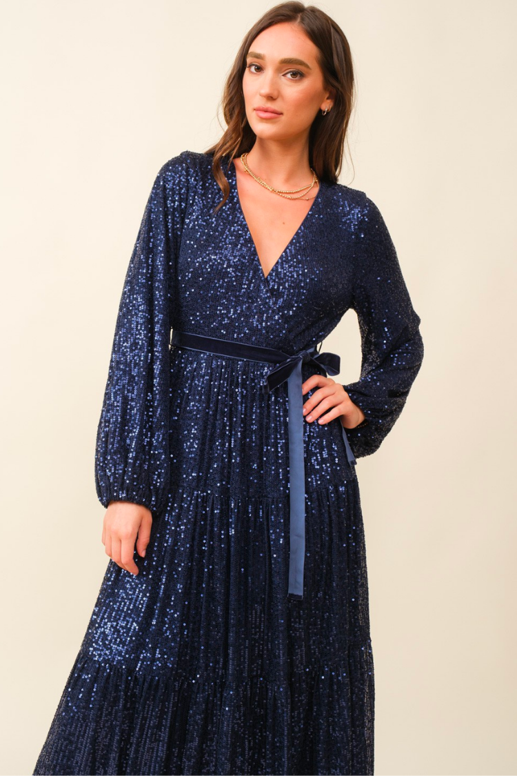 Midnights Sequin Midi Dress - Navy