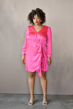 Minnie Pink Silky Wrap Mini Dress - FINAL SALE