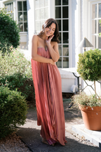 Moonlit Pleated Strapless Maxi Dress – Dusty Rose Hazel