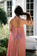 Moonlit Pleated Strapless Maxi Dress – Dusty Rose Hazel