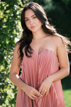 Moonlit Pleated Strapless Maxi Dress – Dusty Rose Hazel