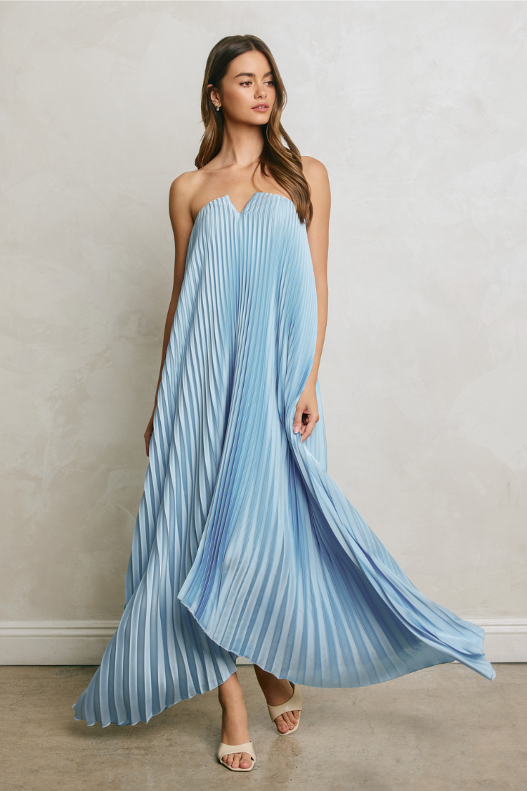 Moonlit Pleated Maxi Dress - Ice Blue