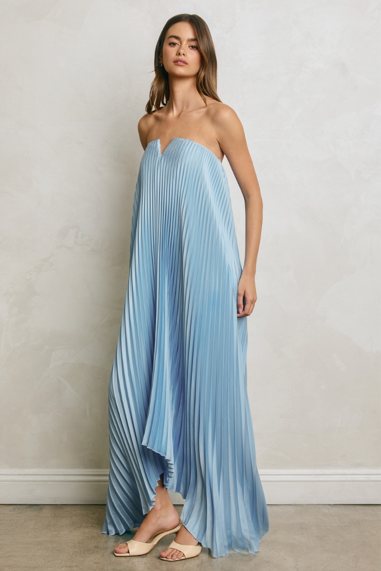 Moonlit Pleated Maxi Dress - Ice Blue