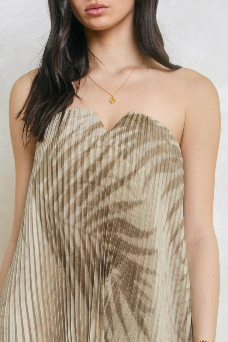 Moonlit Pleated Maxi Dress - Desert Palm