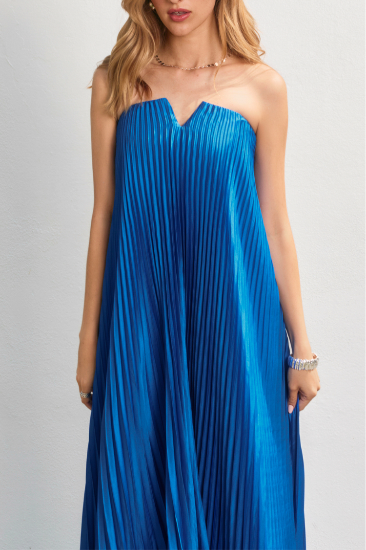 Moonlit Pleated Maxi Dress - Sapphire