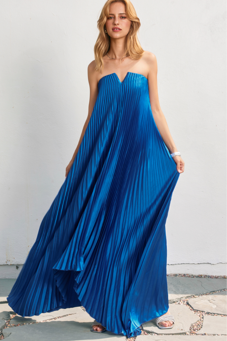 Moonlit Pleated Maxi Dress - Sapphire