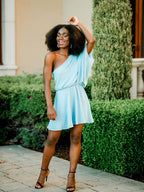 Mykonos One Shoulder Blue Mini Dress