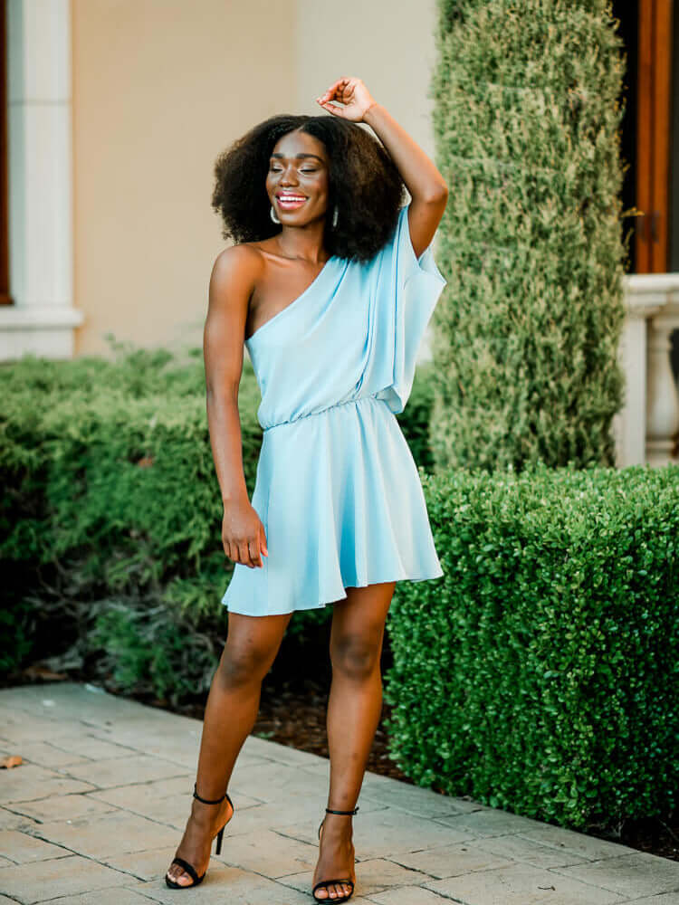 Mykonos One Shoulder Blue Mini Dress