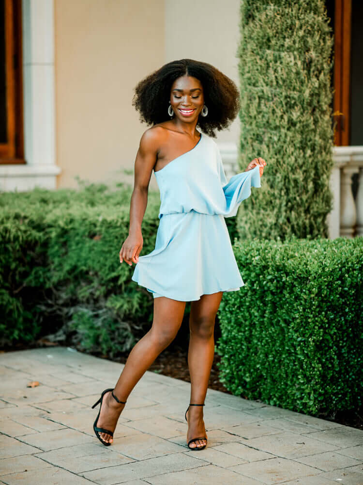 Mykonos One Shoulder Blue Mini Dress