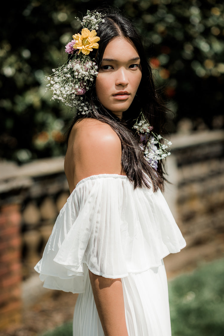 Naomi White Pleated Maxi Dress