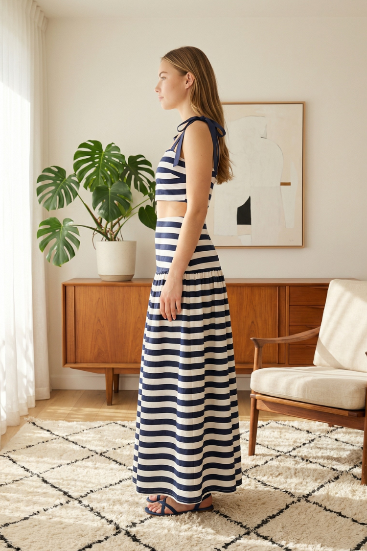 Nautico Striped Skirt Set - Navy/ White