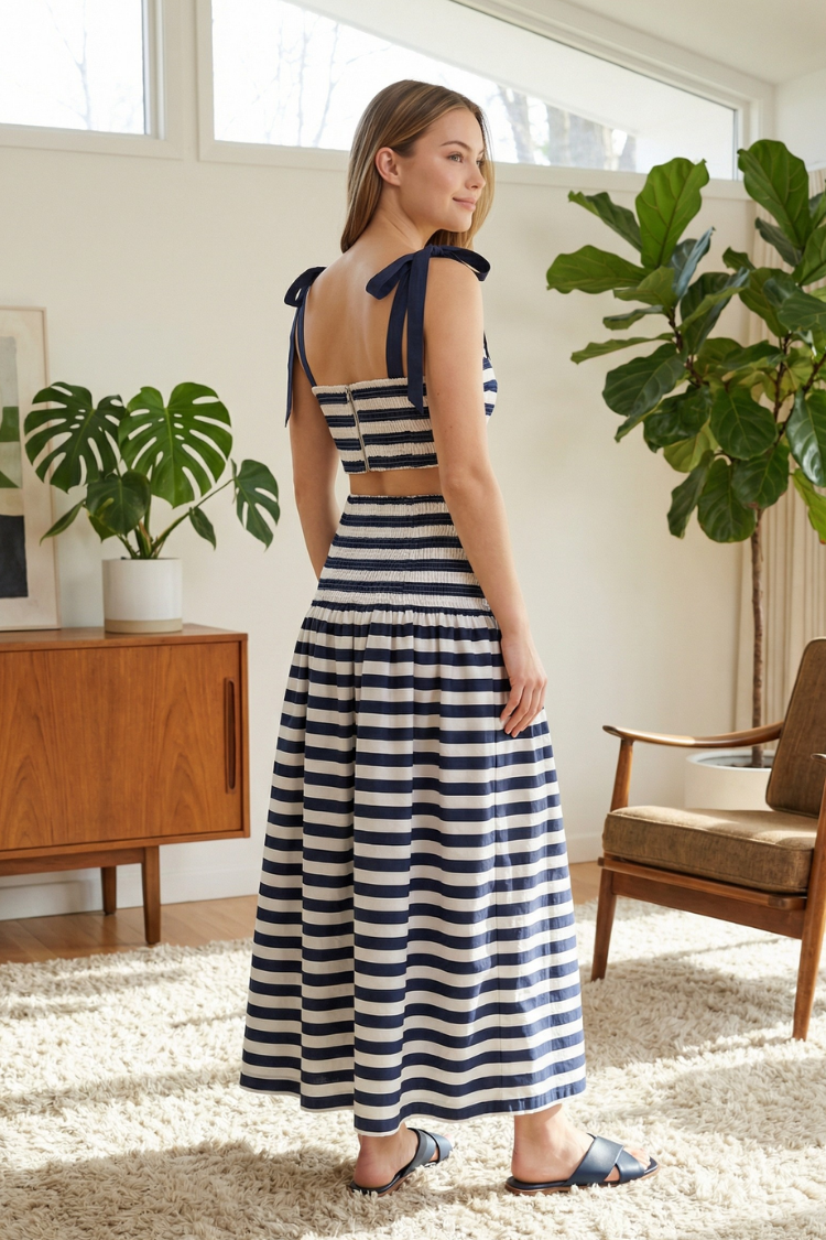 Nautico Striped Skirt Set - Navy/ White
