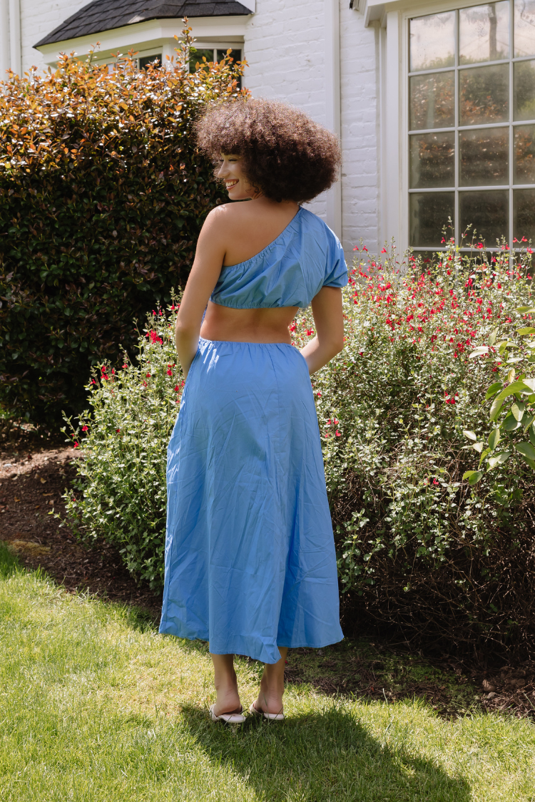 Naxos Blue One Shoulder Cut-Out Midi Dress