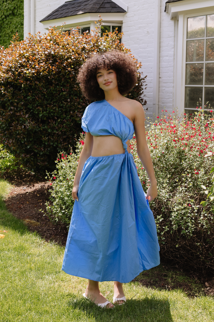 Naxos Blue One Shoulder Cut-Out Midi Dress