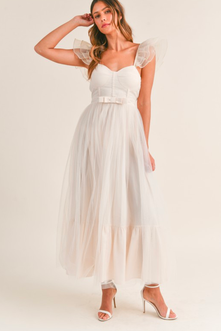 Orsay Flutter Sleeve Maxi Dress - Cream