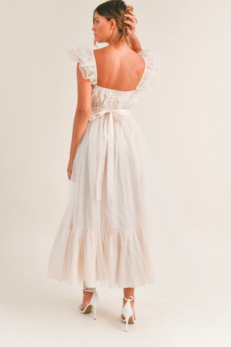 Orsay Flutter Sleeve Maxi Dress - Cream