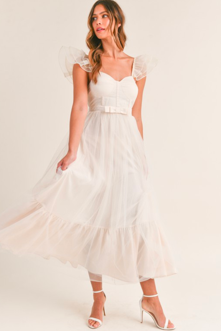 Orsay Flutter Sleeve Maxi Dress - Cream