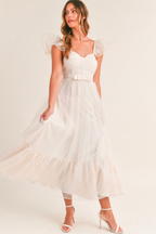 Orsay Flutter Sleeve Maxi Dress - Cream