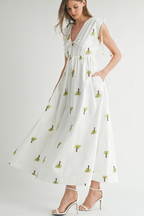 Paloma Palm Embroidered Midi Dress