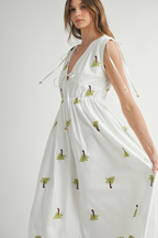 Paloma Palm Embroidered Midi Dress