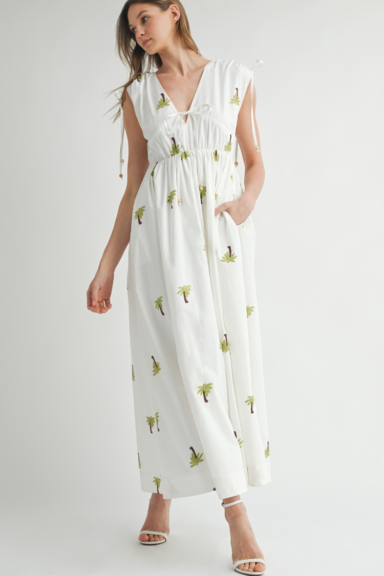 Paloma Palm Embroidered Midi Dress