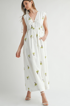 Paloma Palm Embroidered Midi Dress