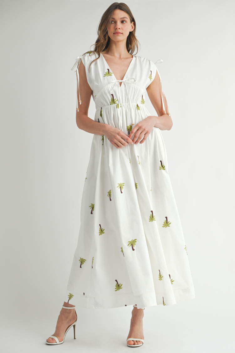 Paloma Palm Embroidered Midi Dress