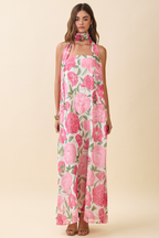 Peony Dreams Maxi Dress with Neck Scarf