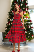 Perfectly Gifted Red Plaid Midi Dress