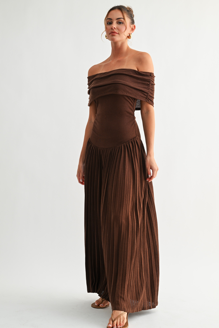 Pia Off the Shoulder Maxi Dress - Chocolate Brown - FINAL SALE
