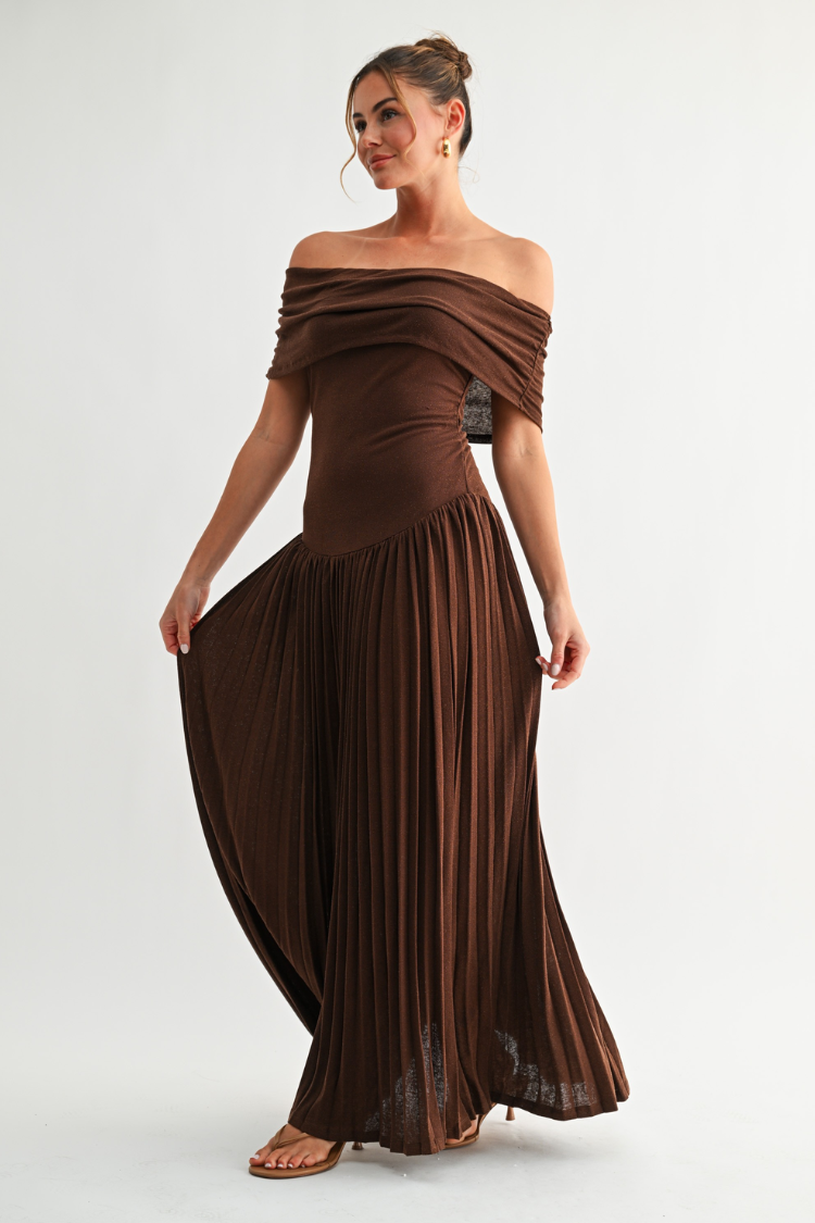Pia Off the Shoulder Maxi Dress - Chocolate Brown - FINAL SALE