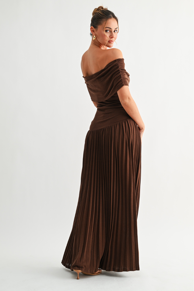 Pia Off the Shoulder Maxi Dress - Chocolate Brown - FINAL SALE