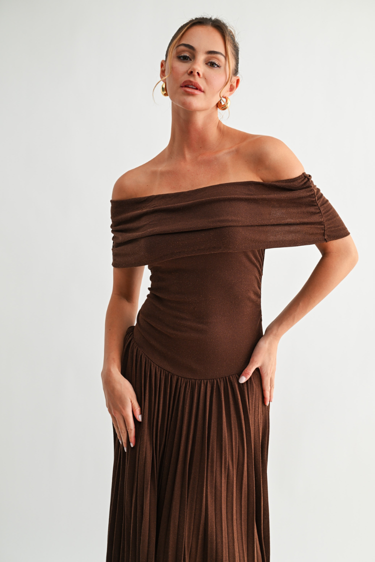 Pia Off the Shoulder Maxi Dress - Chocolate Brown - FINAL SALE