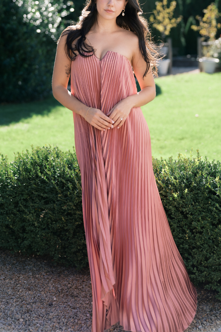 Moonlit Pleated Strapless Maxi Dress – Dusty Rose Hazel