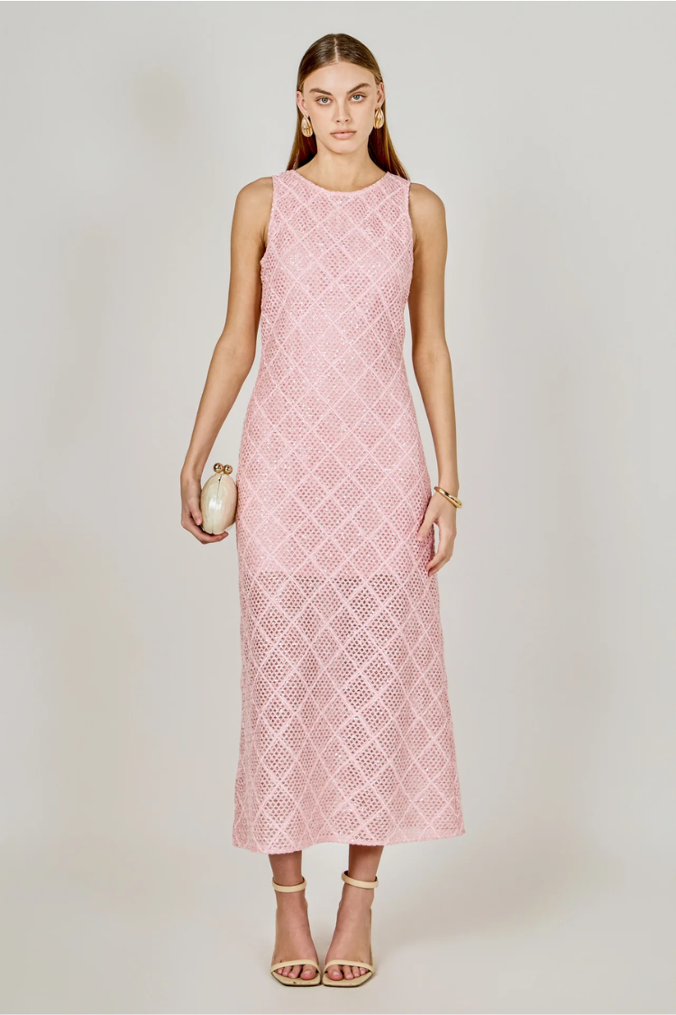 Pink Textured Midi Dress