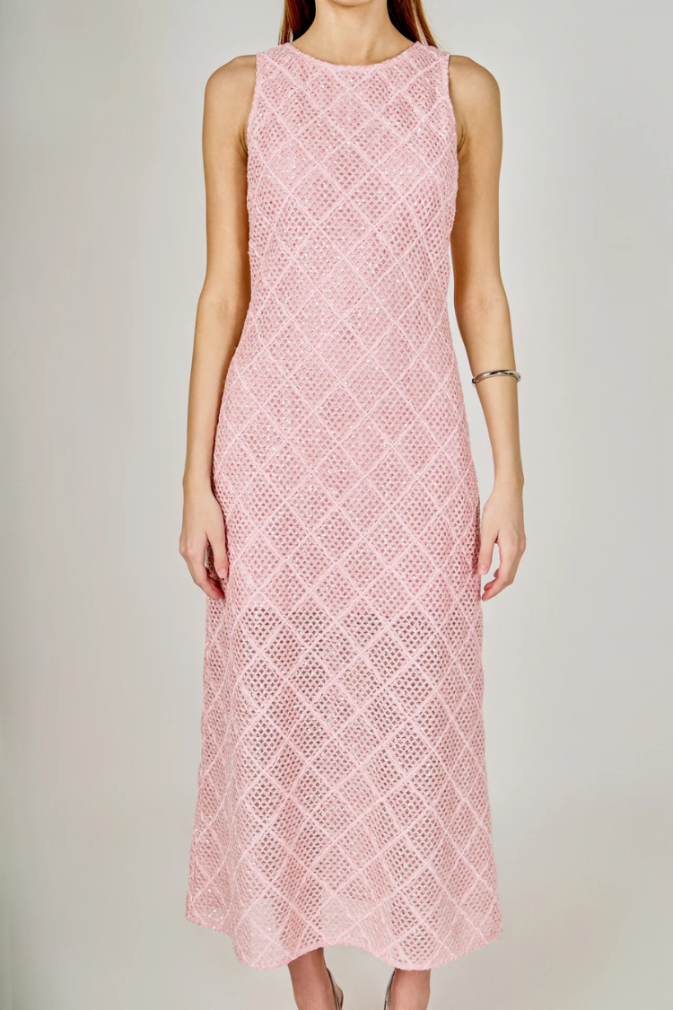 Pink Textured Midi Dress